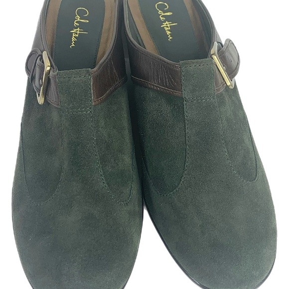 Cole Hann Women Green Suede Clogs side buckle Sz 10 - Picture 3 of 9